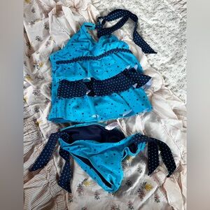 Justice Turquoise and Navy Ruffle Swimsuit Tankini two piece 10